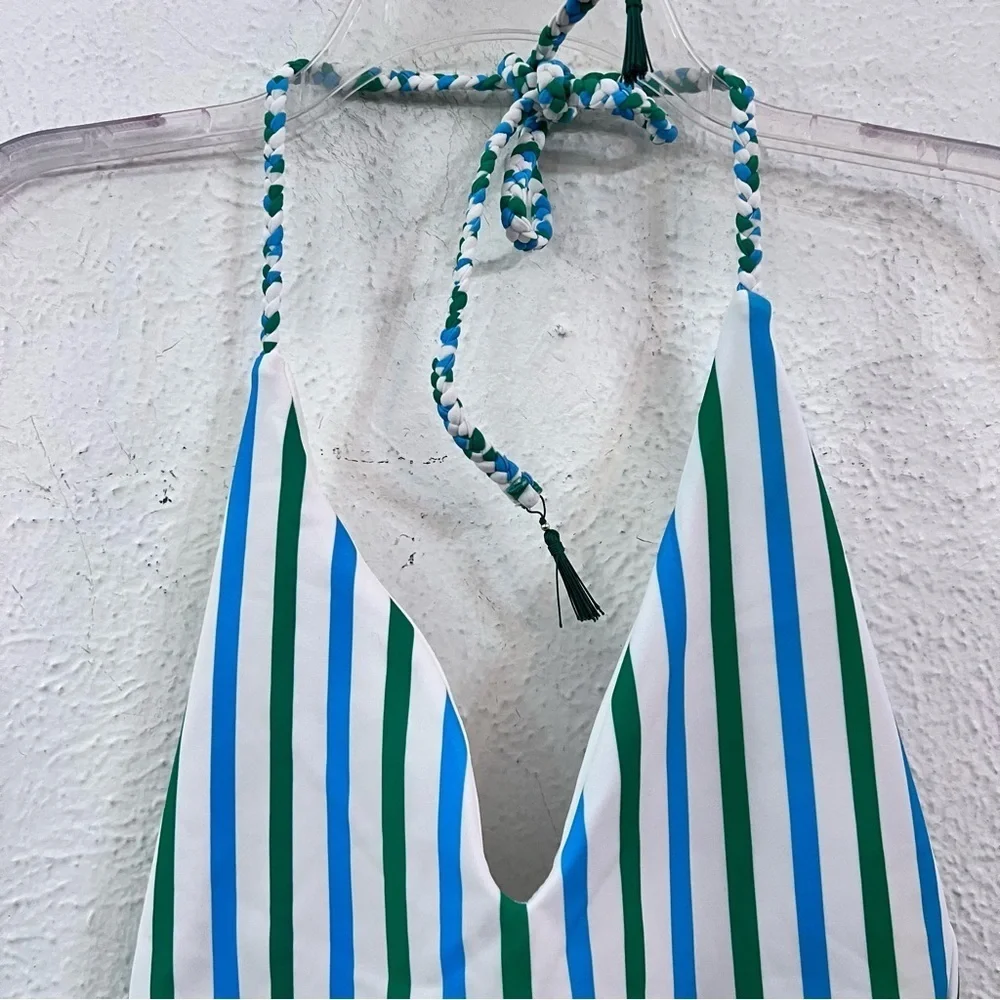 Loft halter v neckline striped swimsuit